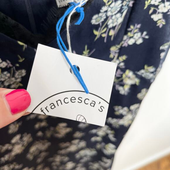 Kenzie Francescas Women Satin Floral Midi Slip Dress Medium Navy Lace Side Slit - Picture 8 of 13